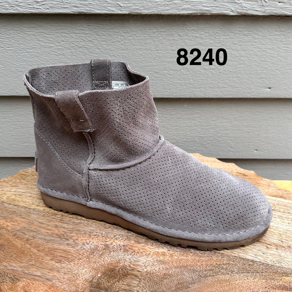 UGG Classic Unlined Mini Perforated Grey Suede Ankle Boots 1016852 Womens 8